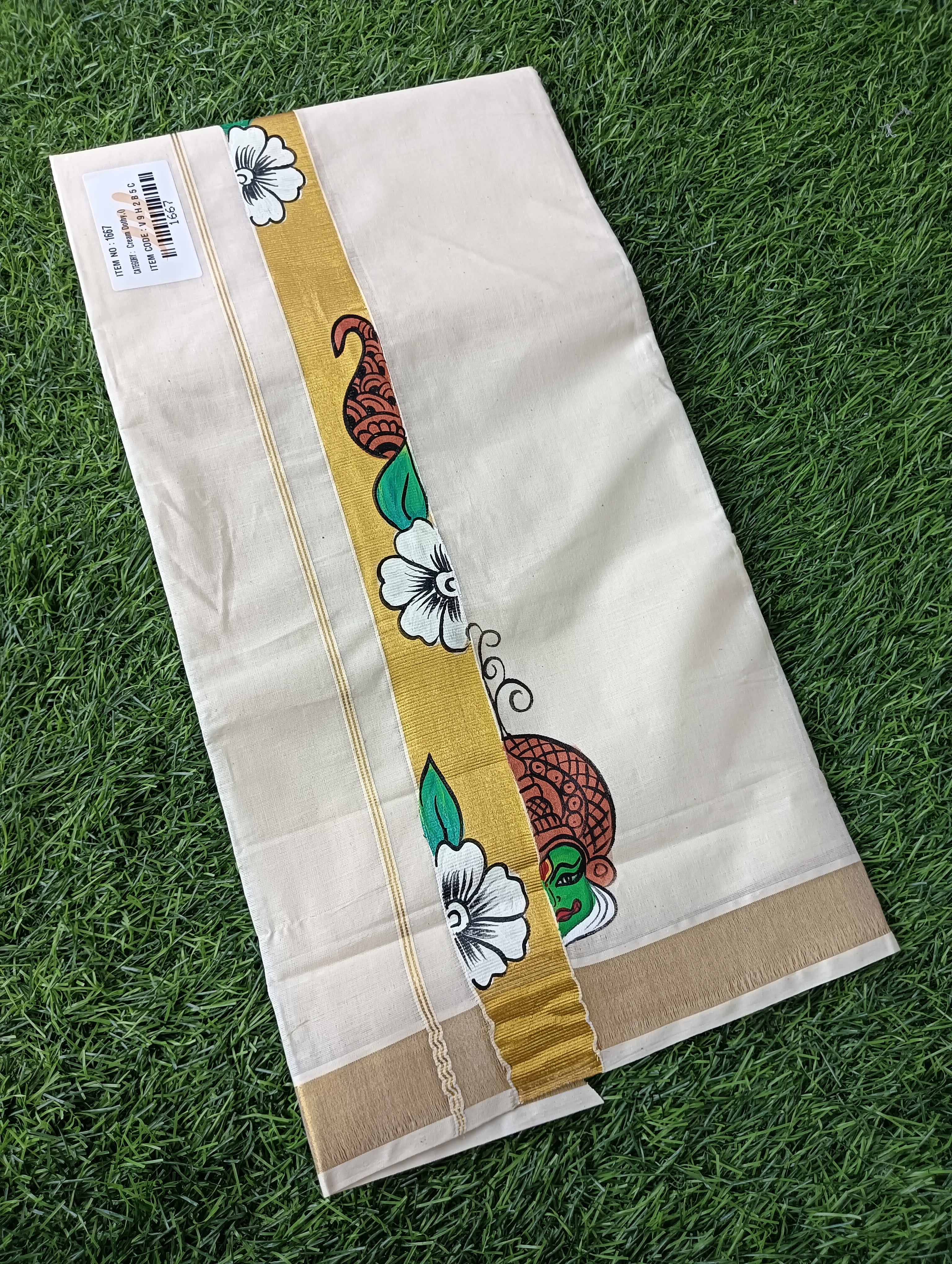 Cotton Kathakali Hand Painting Dhothi