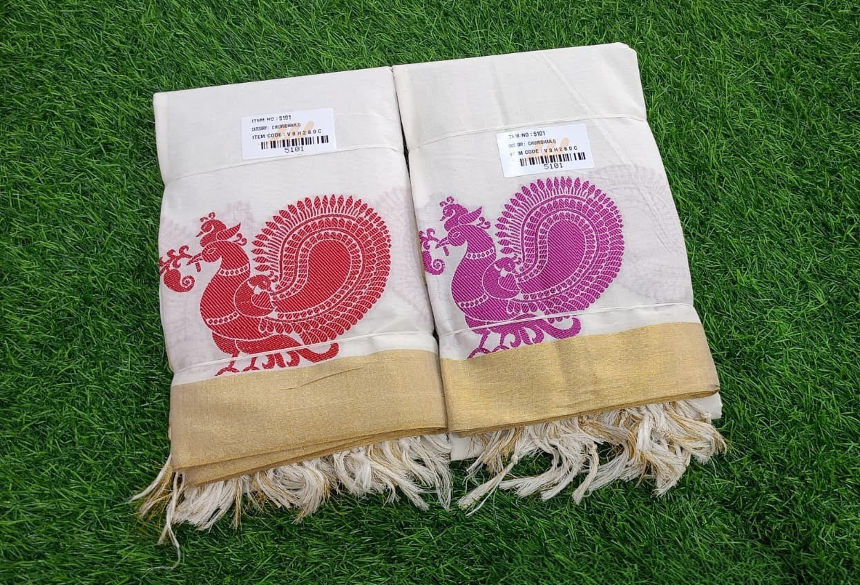 Cotton Peacock Work Churidhar Set