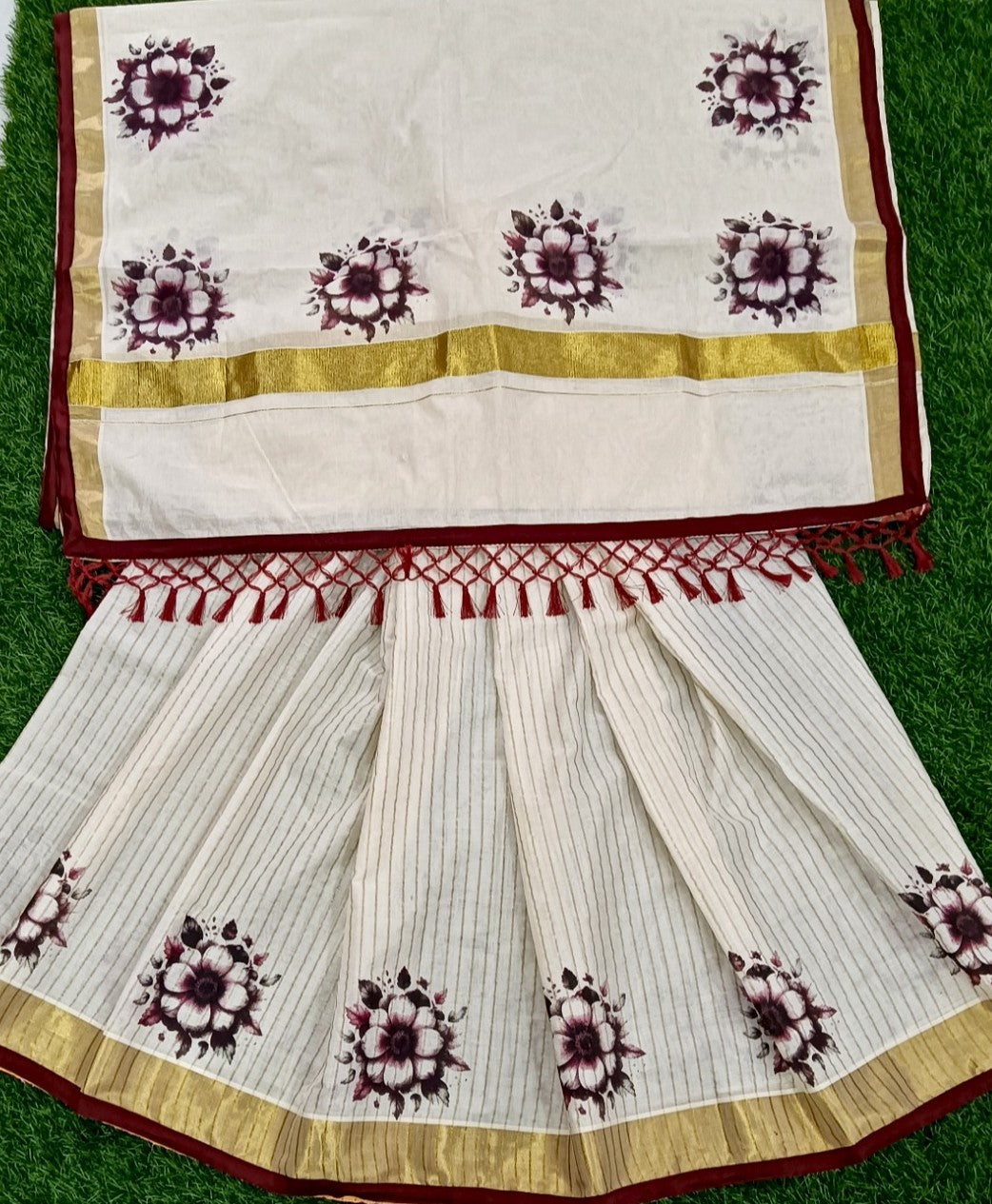 Full Body Lines Floral Print Dhavani Set