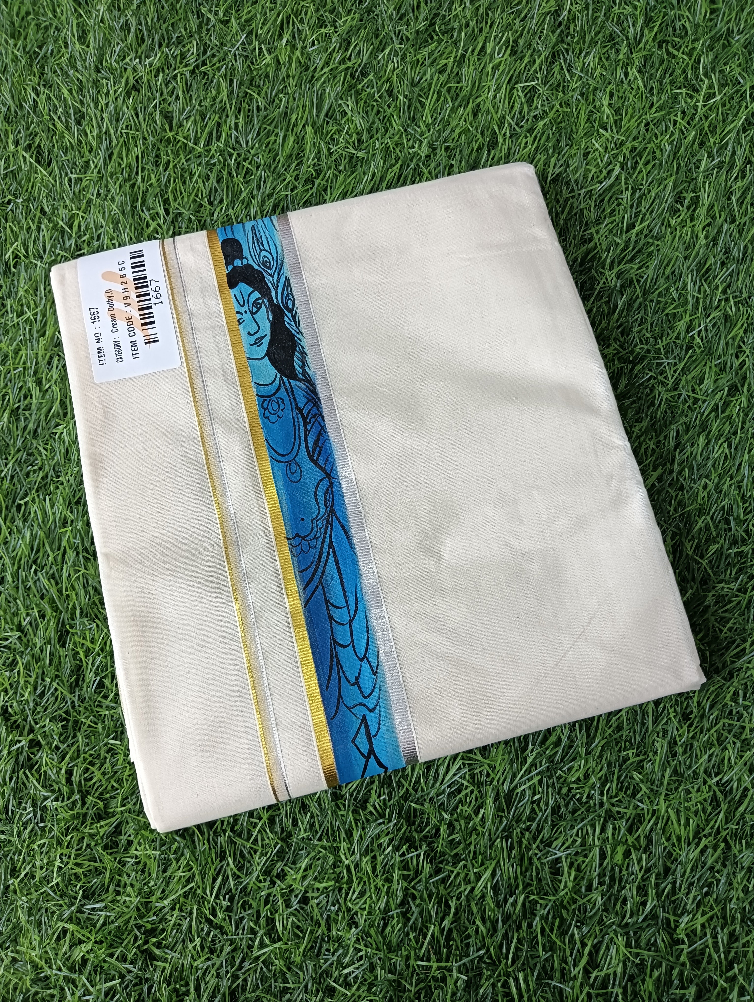 Jari Art Mural Hand Painting Cream Dhothi